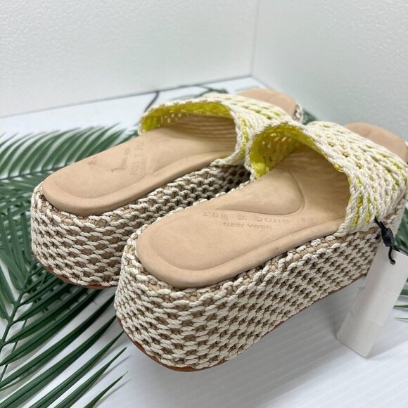Rag & Bone Logan Cream/Yellow Crochet Flatform Wedge Slide Sandals Size 38 - Picture 5 of 11
